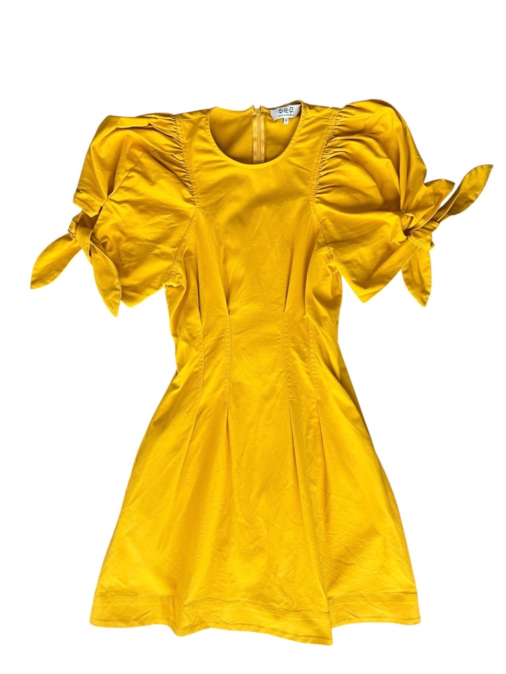 Sea New York Women’s Lennox Puff Sleeve Yellow Fit & Flare Mini Dress Size 4 - Picture 11 of 12